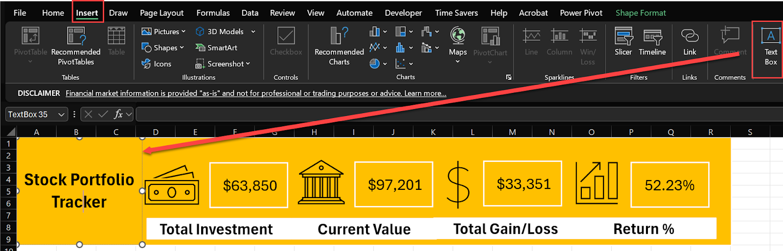 Add a Title to you Stock Portfolio Dashboard