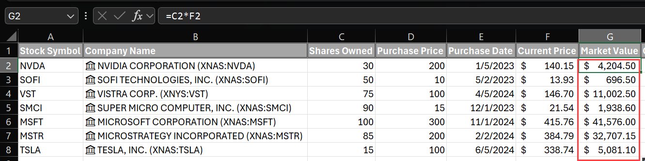 Calculate Stock Market Value Excel Stock Portfolio Tracker