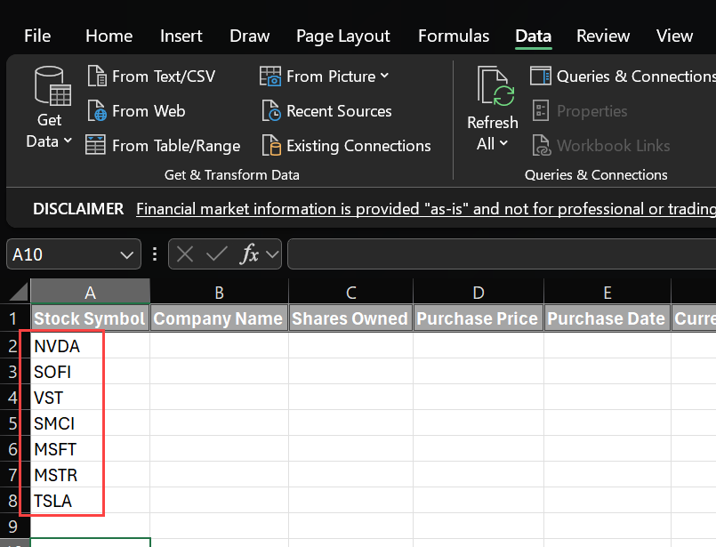 How to Enter Stock Data Excel Stock Tracking