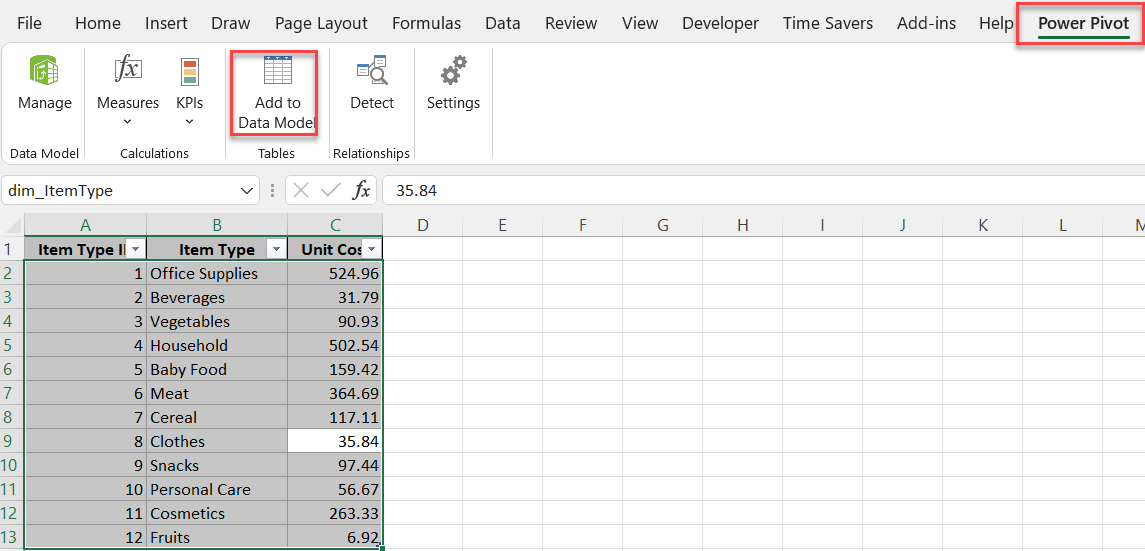 Importing data from Excel Table on Power Pivot