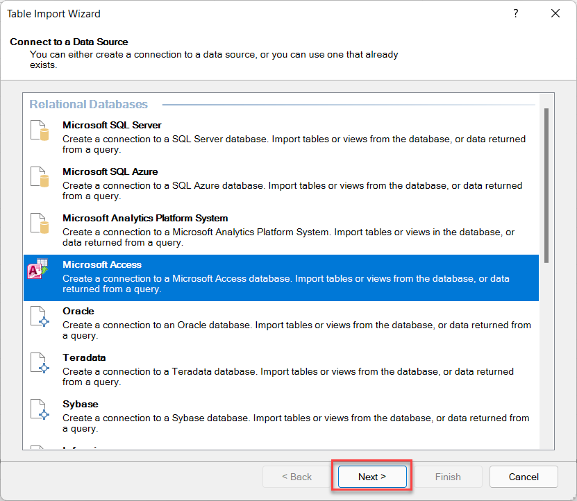 Importing data from an Access database in Power Pivot