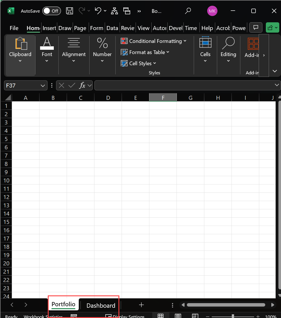 Set up Excel Workbook