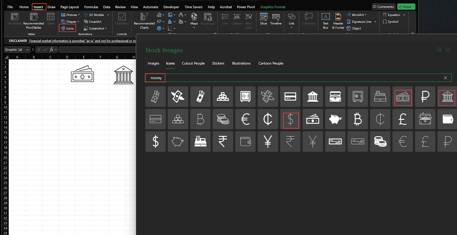 Stock Portfolio Dashboard Insert Icons