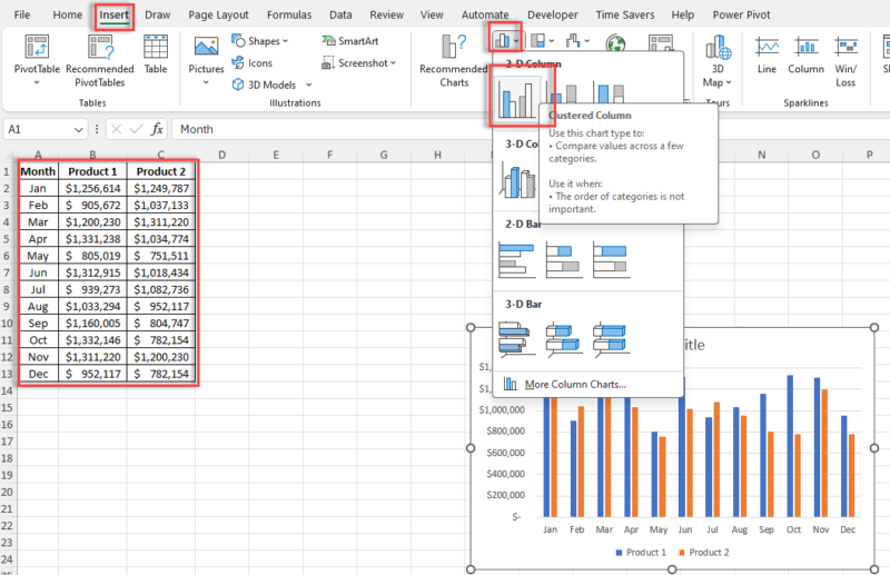 How To Make A Column Chart In Excel - Simple Guide