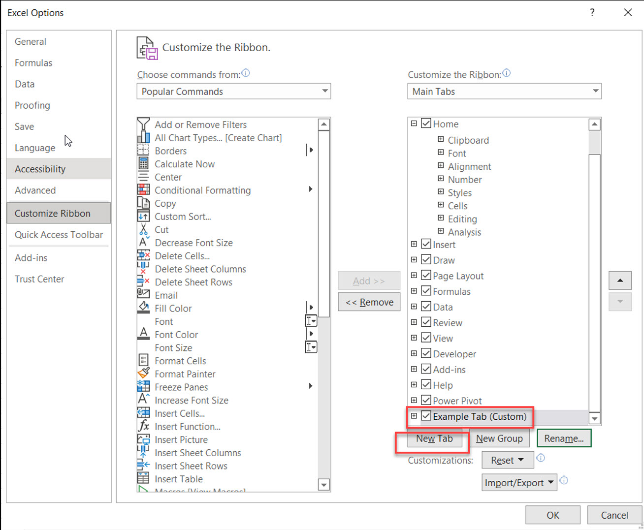 how to customize tab in excel