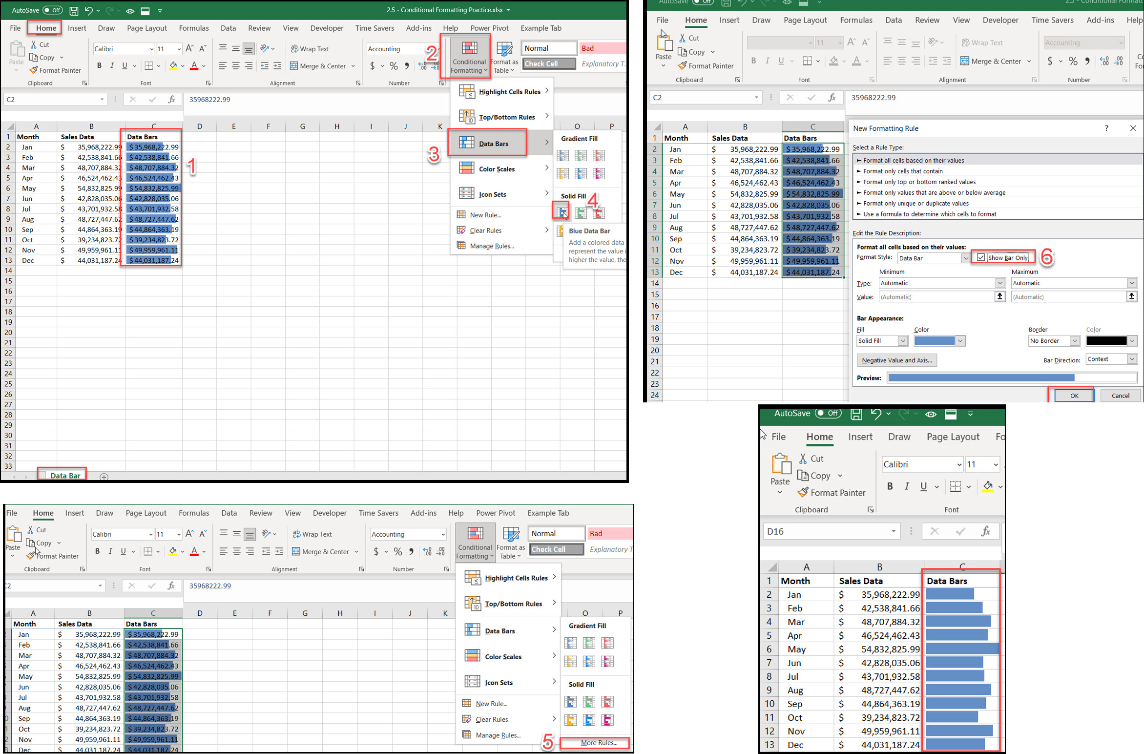 how to do conditional formatting via data bars