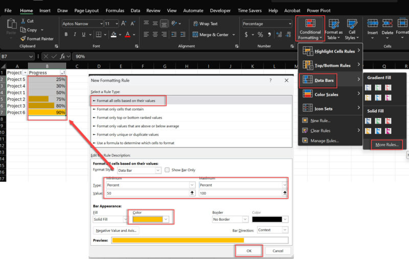 excel progress bar conditional formatting