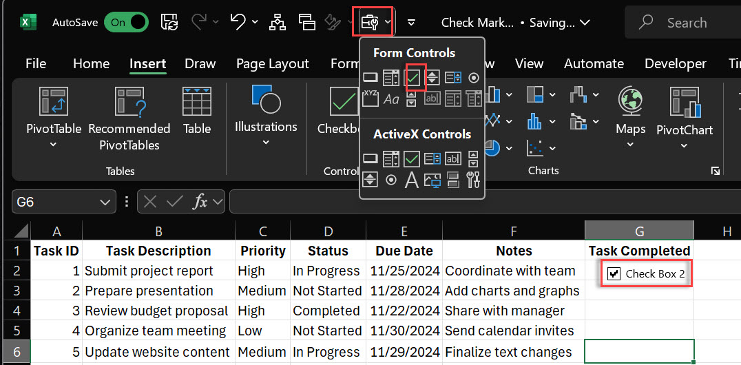 how to add tick character symbol