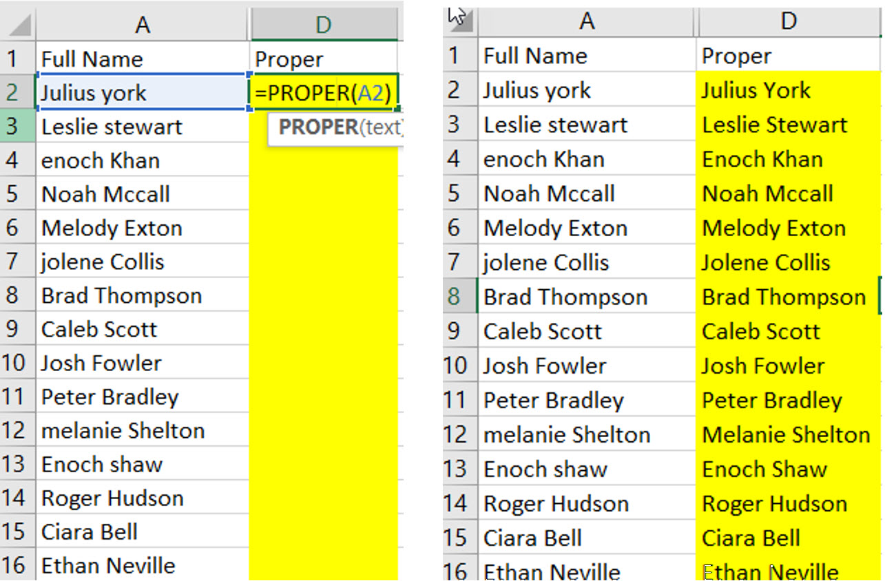 how to capitalize each word in excel via proper function