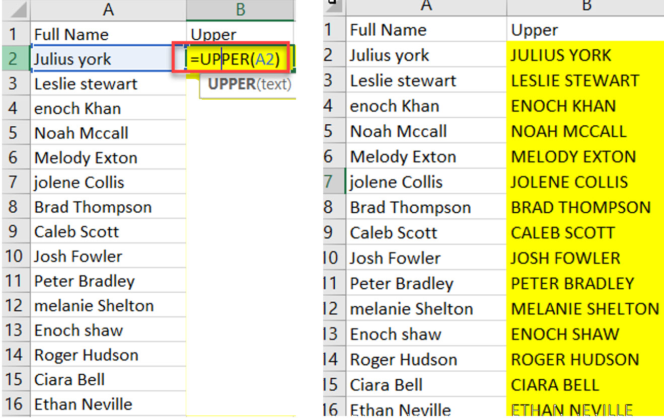 how to convert text to uppercase in excel