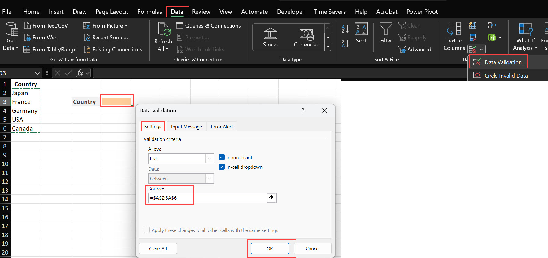 how to create create drop down list in