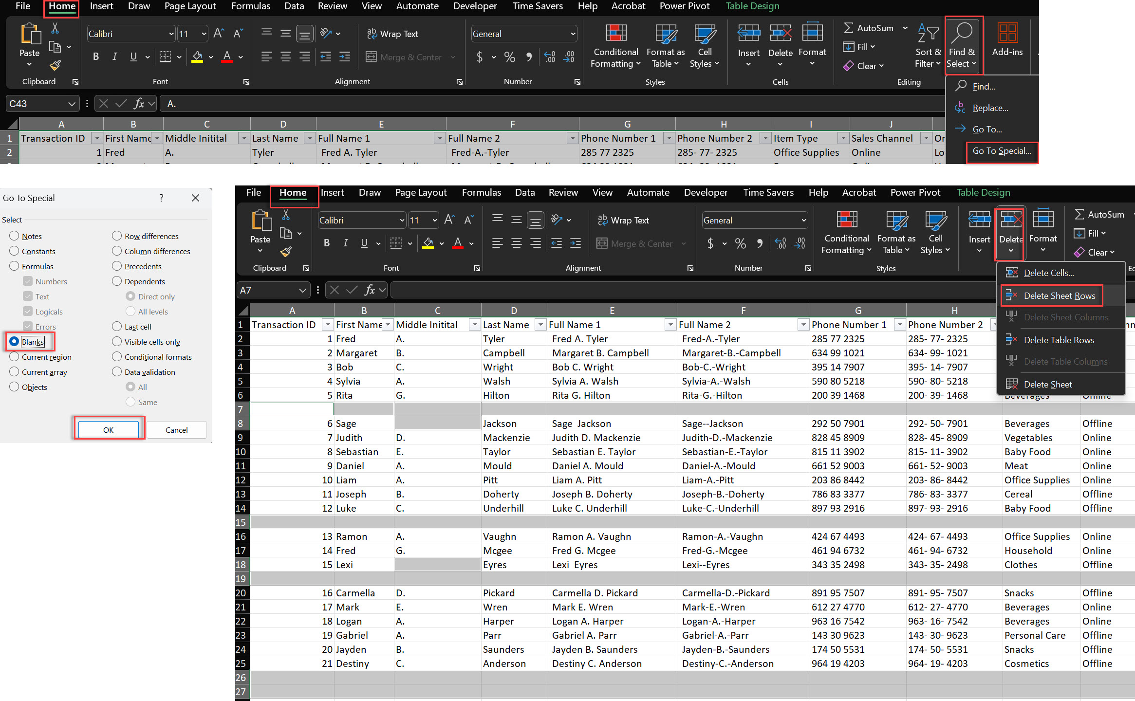 how to remove blank rows in excel-using-go-to-special