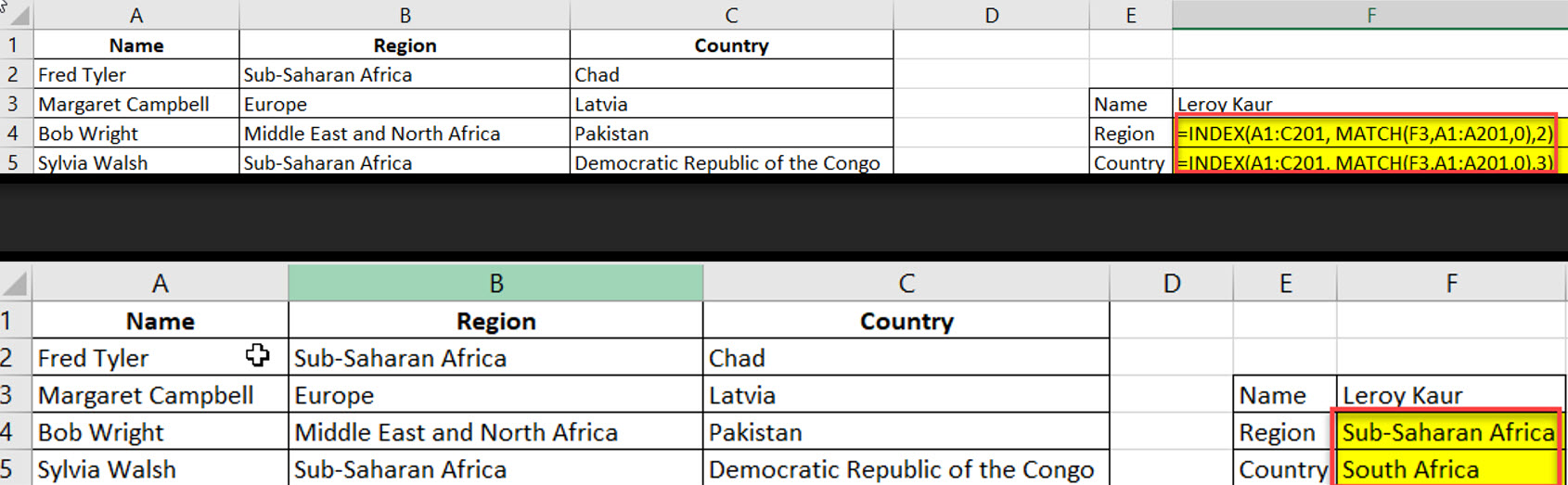 index match function in excel