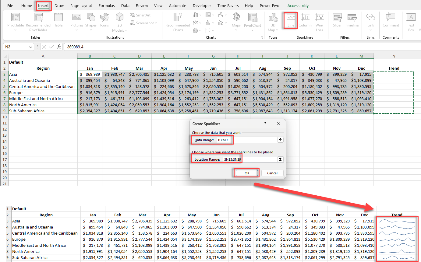 excel charts understanding line sparkline charts