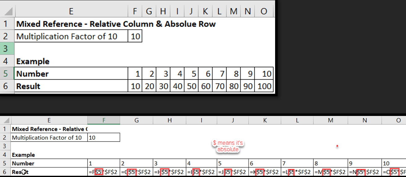 mix reference relative column and absolute row