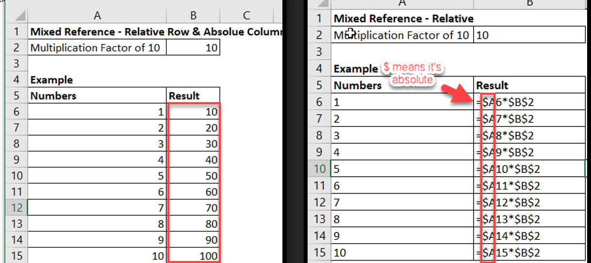 mix reference relative row and absolute column