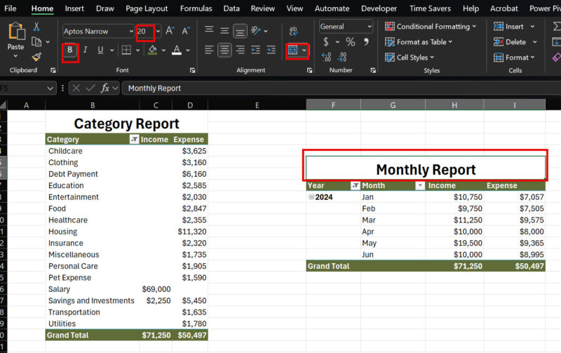 monthly report header