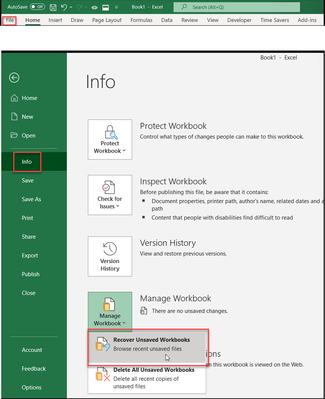 how to save and unsaved in excel workbook