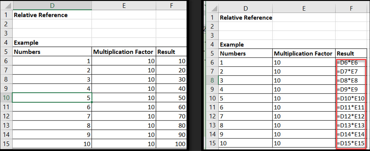 excel relative cell reference